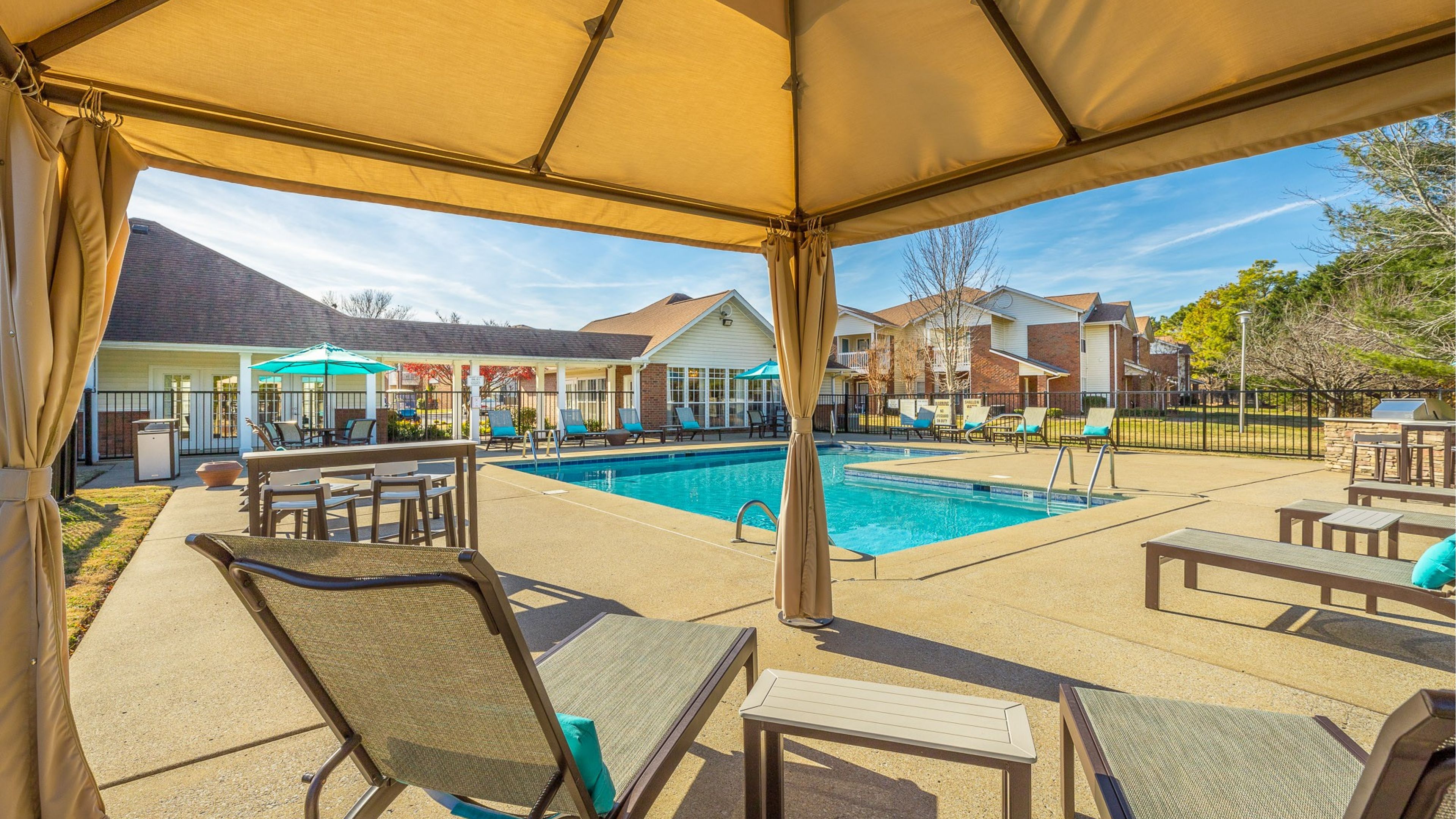 Hawthorne Park South luxury outdoor pool with cabana and surround seating
